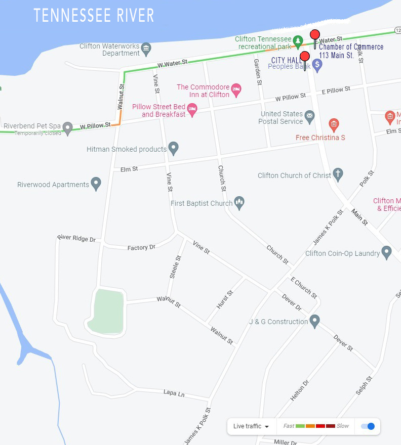 Map of Downtown Clifton, TN